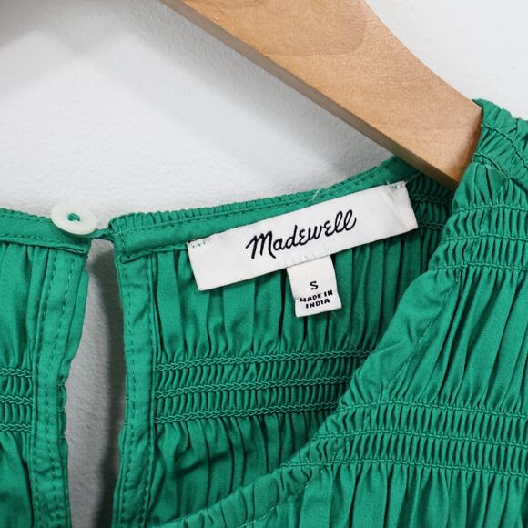 Madewell Melody Bubble Hem Smocked Midi Dress Poplin Verdant Green Small NWT - Picture 4 of 8